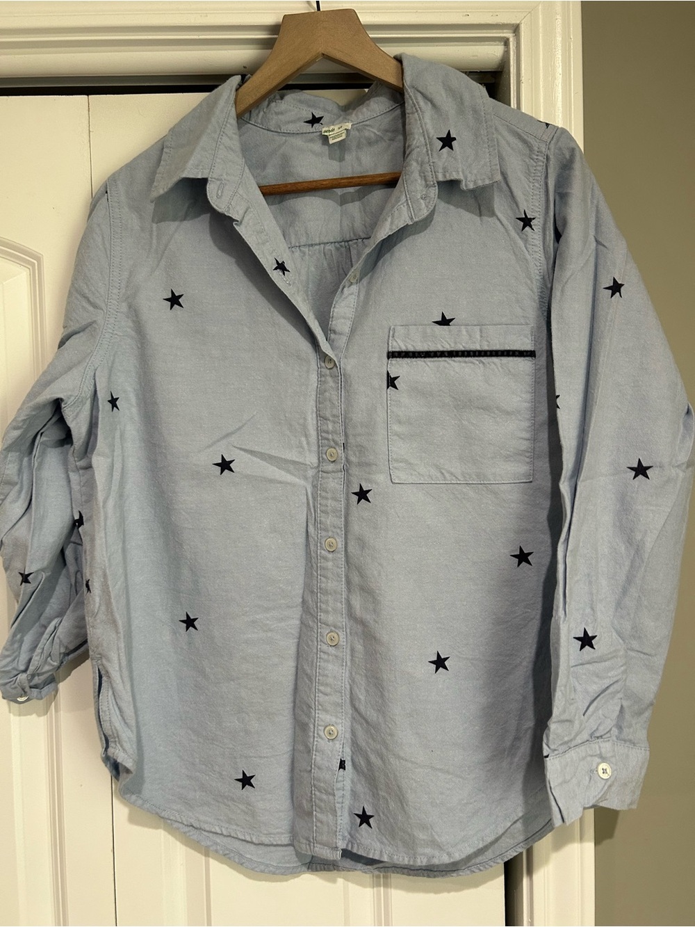 aerie Light Blue Button-Up Shirt with Navy Star Accents